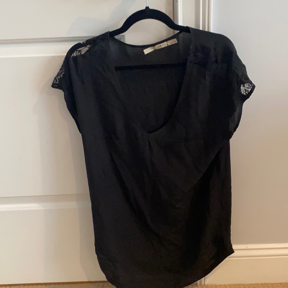 Black silk blouse with lace detail